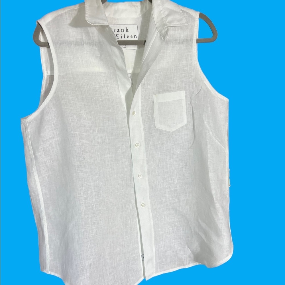 Frank & Eileen White Sleeveless Button Down Top